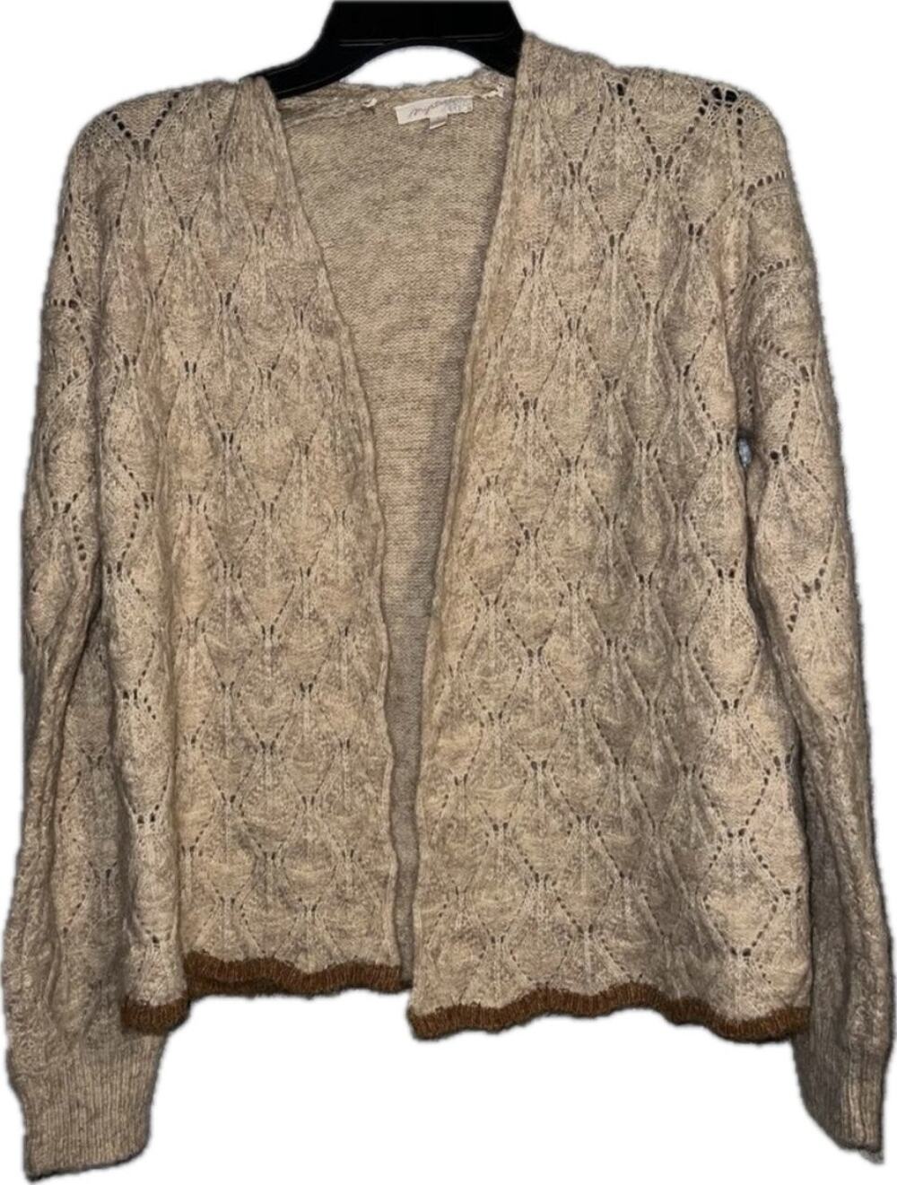 Open Front Lace Knit Cardigan Cozy Boho Chic Cottagecore Neutral Sweater Small